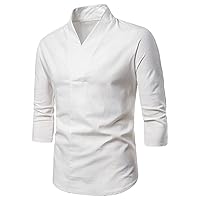 Men Dress Shirt Solid Color Short Sleeve T-Shirts Half Sleeve Trendy Wrap V Neck Tees Hanfu Shirts for Men