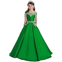 Girls Off The Shoulder A Line Pageant Dresses with Pockets Formal Dresses 10 US Green