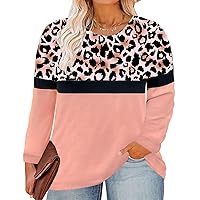 RITERA Plus Size Tops for Women Fall Shirts Color Block Tee Leopard Tunic Casual Blouses Leopard-Pink 2XL