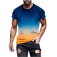 Short Sleeve Tshirt for Men Casual Gradient Color Fitness Gym Plain Muscle Tees Tops Summer Workout T-Shirt