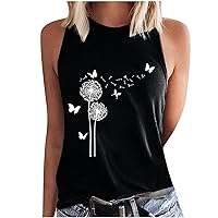 Tank Top for Women, Summer Casual Fashion Dandelion Print Workout Vest Shirt Lady Sexy Sleeveless Loose Fitting Blouse