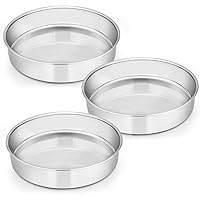 E-far 9½ Inch Cake Pan Set of 3, Stainless Steel Round Cake Baking Pans, Non-Toxic & Healthy, Mirror Finish & Dishwasher Safe
