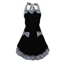 Hyzrz Cute Retro Lovely Vintage Ladies Kitchen Flirty Vintage Aprons for Women Girls with Pockets for Mothers Day Gift (Black)