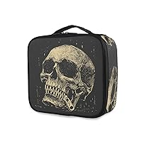 ALAZA Makeup Case Skull Pattern Vintage Cosmetic Bag Organizer Travel Portable Storage Toiletry Bag Makeup Train Case with Adjustable Dividers for Teens Girls Women