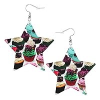 Bright Mushrooms Arts print Star-shaped Faux Leather Earrings, for Christmas, Valentine's Day, girls Women birthday present