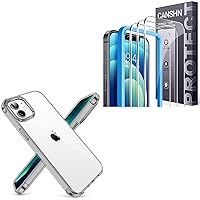 CANSHN Clear for iPhone 12 Case/iPhone 12 Pro Case Black + 3 Pack Screen Protector for iPhone 12 and iPhone 12 Pro Tempered Glass with Easy Installation Frame - 6.1 Inch
