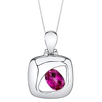 PEORA Sterling Silver Sculpted Pendant Necklace for Women, Various Gemstones, Oval Shape, 7x5mm, with 18 inch Italian Chain