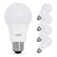 A19 LED Light Bulb, 60W Equivalent, Dimmable, 800 Lumens, E26 Medium Base, 3000K Bright White, CRI 90, 25,000 Hour Lifetime, UL Listed, Damp Rated, 4 Pack, OM60DM/930CA/4