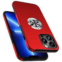 PELEPUES Shockproof Case for iPhone 13 Pro Max, [Embedded Finger Ring] Military Grade Phone Case Cover with Reinforced Metal Stand Kickstand [Support Magnetic Car Holder] for iPhone 13 6.7'', Red