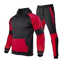 Mens Patchwork Colorblock Track Suits 2 Piece Outfits Casual Jogger Pants Hoodies Tracksuit Set Athletic Sports Suit