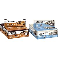 Quest Dipped Chocolate Peanut Butter & Cookies & Cream Protein Bars Bundle, 18g Protein, 1g Sugar, 12 Count