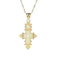 Gold Plated Filled Ethiopian Cross Pendant Necklaces Chain