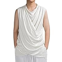 Men Summer Retro Asymmetrical Chinese Style Cotton Linen Tank Tops Y2K Casual Loose Sleeveless T Shirt Vest