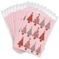 Red & Gray Trees Christmas Greeting Cards | 10 Pack Bulk Set + 10 Envelopes (4x6)