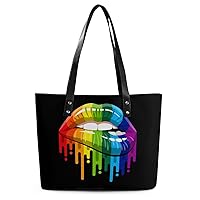 Rainbow Lip Printed Purses and Handbags for Women Vintage Tote Bag Top Handle Ladies Shoulder Bags for Shopping Travel