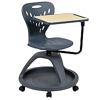 Flash Furniture Laikyn Mobile Desk Chair with 360-Degree Tablet Rotation and Under-Seat Cubby, Rolling Desk Chair for Classrooms and Remote Learning, Dark Gray