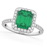 14k Gold (3.32ct) Emerald Cut Emerald with Diamonds Engagement Ring