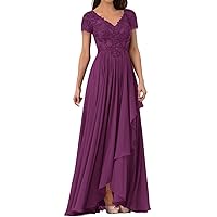 Dark Fuchsia Mother of The Bride Dresses Plus Size Classy Beach A Line Short Sleeves Lace Chiffon Modern Mother of The Groom Dresses for Wedding Formal Evening Gown Floor Length