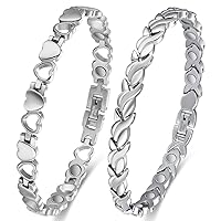 2PCS Magnetic Bracelets for Women Titanium Magnetic Bracelet for Joint with Strength Magnets Adjustable Tool for Valentine Anniversary Jewelry Gift Set (Fishtail & Love)