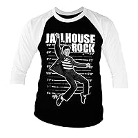 Elvis Presley Officially Licensed Jailhouse Rock Baseball 3/4 Sleeve T-Shirt (Black-White)