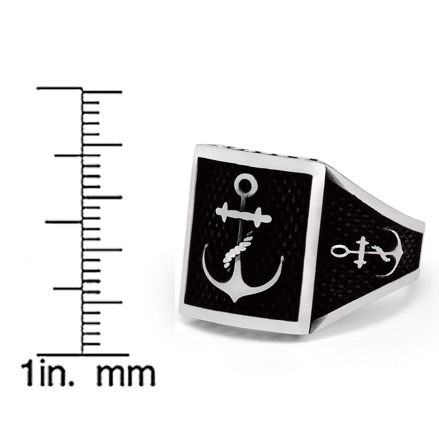 Metal Masters Co. Men's Nautical Anchor Sailing Ring Sterling Silver 925 Black Vintage Signet 16MM