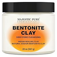 MAJESTIC PURE Bentonite Clay - Indian Healing Clay - Deep Pore Cleansing Mask - Clay Mask for Face, Hair, Acne, Detoxify and Skin Care - Sodium Bentonite Powder - Facial Mask - 20 oz
