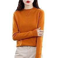 Autumn Winter 100% Merino Wool Jumper Women Knitted Sweater Mock-Neck Long Sleeve Pullover Tops