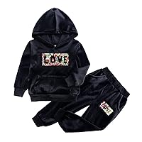 Boy Summer Outfits Kids Toddler Baby Girls Boys Autumn Winter Letter Cotton Long Sleeve Pants Hooded (Black, 2-3 Years)