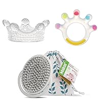 haakaa Silicone Crown and Palm Teether&Shampoo Brush Set-Super Soft Silicone Teething Toys|Soft Cradle Cap Brush Comb