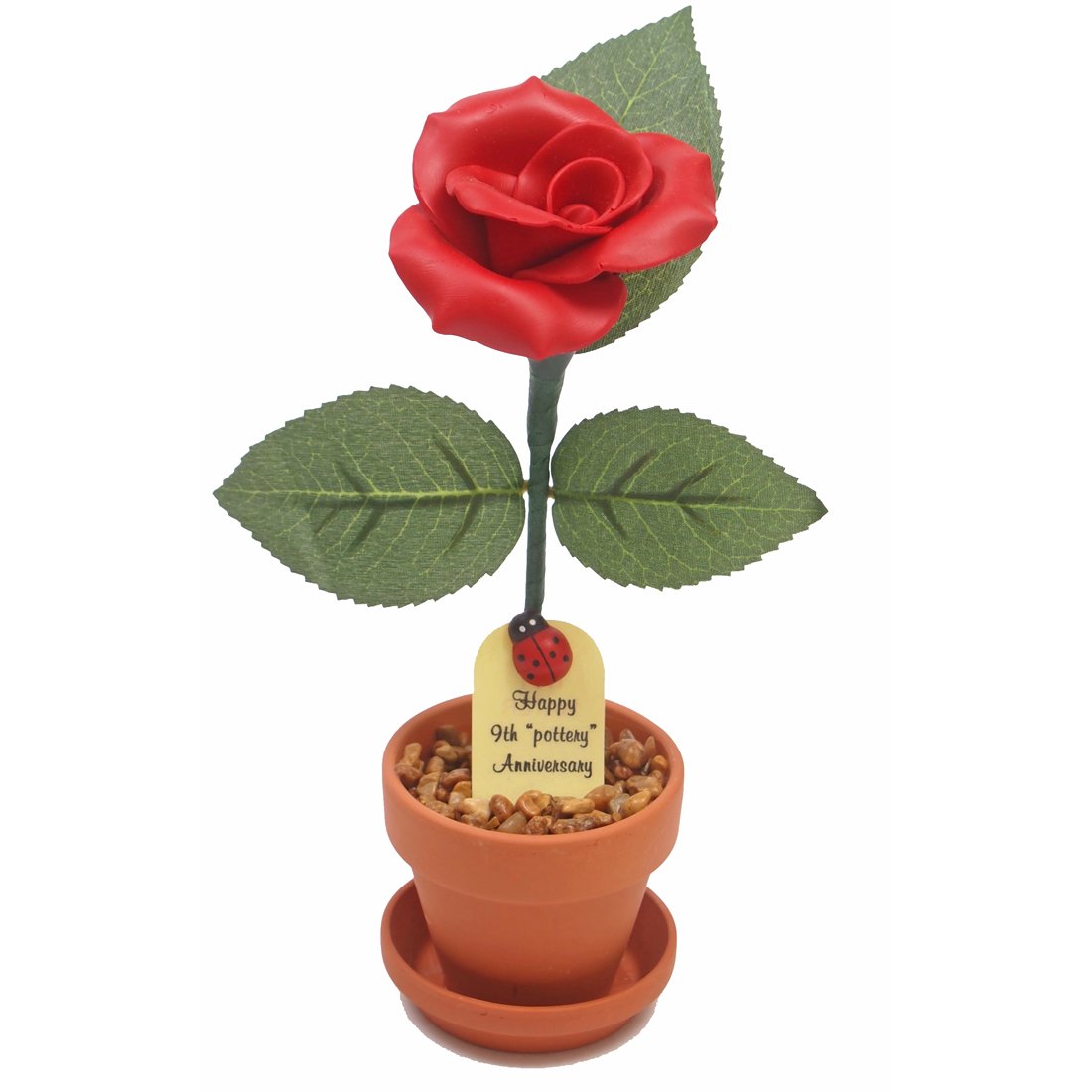 JustPaperRoses 9th Year Wedding Anniversary 7 inch Potted Pottery Desk Rose Flower