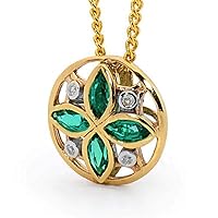 0.40 CT Marquise Cut Created Emerald & Diamond Flower Pendant Necklace 14k Yellow Gold Over