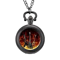 Guitar On Fire Custom Quartz Pocket Watch Classic Vintage with Chain Arabic Numerals Scale