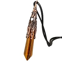 TUMBEELLUWA Pack of 2 Healing Crystal Point Necklace Copper Plated Hexagonal Prism Pendant with Cord Stone Jewelry