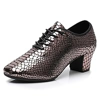 YKXLM Standard Latin Dance Practice Ballroom Dance Shoes Lace Up Closed Toe Teaching Shoes with Fashion Material,Model MF-STW