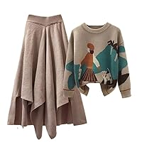 Women's Autumn And Winter Set Women's Knitted Sweater Loose Slim Half Skirt Two Piece Set