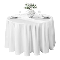 10 Pack 120inch Round Tablecloth Polyester Table Cloth，Stain Resistant and Wrinkle Polyester Dining Table Cover for Kitchen Dinning Party Wedding Rectangular Tabletop Buffet Decoration(White)