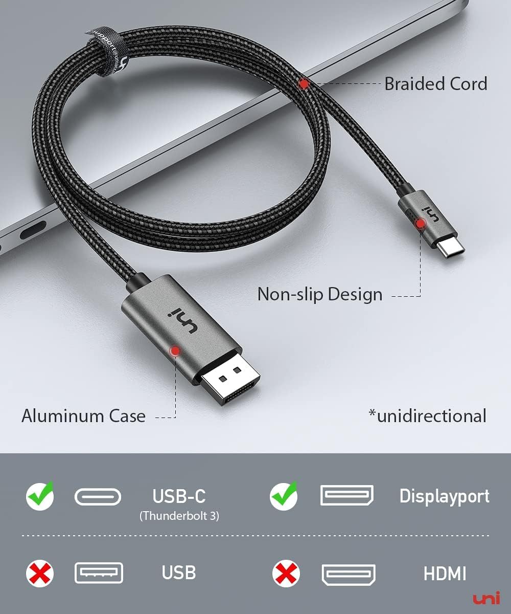 uni USB C to Displayport Cable 4K 60HZ, 6ft - 2 Pack