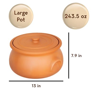 Hakan Handmade Clay Pot, Lid, Unglazed, Large, 7.6 qt, 7.2 L H9306