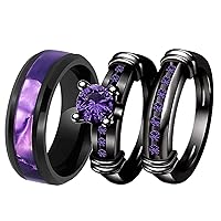 ringheart 3pcs Matching Rings His and Hers Ring Couple Rings Pruple Cz Womens Wedding Ring Sets Wedding Bands