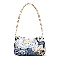 Shoulder Bags for Women White Navy Blue Flowers (7) Hobo Tote Handbag Small Clutch Purse with Zipper Closure