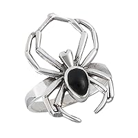 Simulated Black Onyx Wide Scary Spider Ring New .925 Sterling Silver Band Sizes 7-12