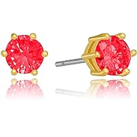LIFETIME JEWELRY Cubic Zirconia Circle Birthstone Stud Earrings 24k Gold Plated