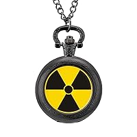 Nuclear Radiation Warning Sign Vintage Pocket Watch with Chain Arabic Numerals Scale Alloy Pocket Watch Gift