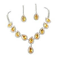 RIZILIA Teardrop Jewellery Set Necklace & Drop Earrings Pear Cut Gemstones CZ [Yellow Citrine] in 18K White Gold Plated, Simple Modern Elegance