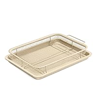 Bakken Swiss Crisper Tray - 2-Piece Set – White Marble, Non-Stick Basket Design for Healthier Cooking in Regular Ovens - Achieve Perfectly Crispy Chips, Bacon and More