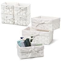 EZOWare Bundle Set of 7 Woven Paper Rope Wicker Storage Nest Baskets Organizer Container Bins with Liner for Nursery Kids Baby