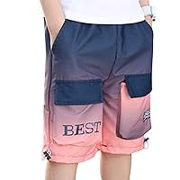 Kids Boys Summer Casual Cargo Shorts Elastic Waistband Gradient Pull On Jogger Shorts with Pockets