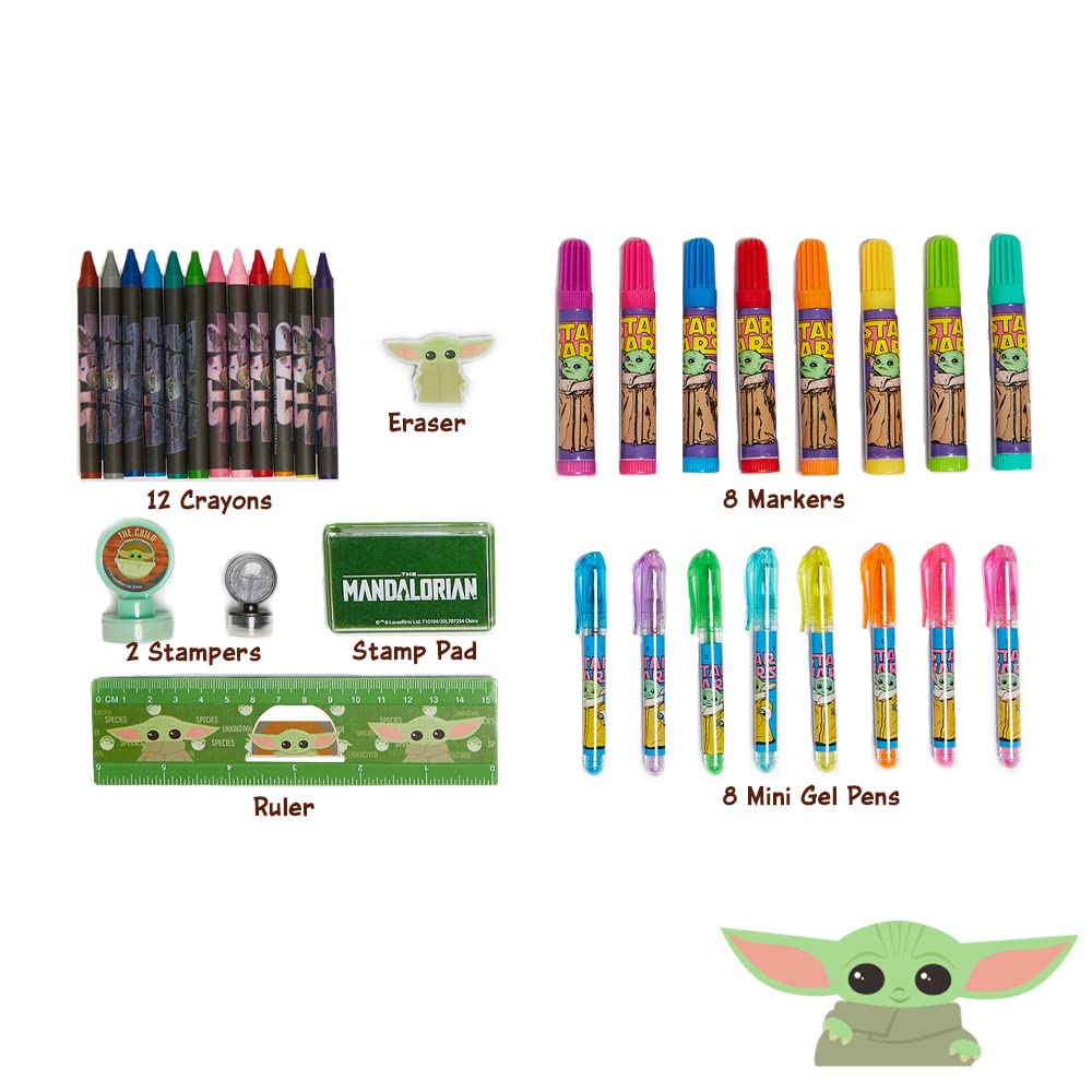 Innovative Designs Star Wars Mandalorian Baby Yoda Deluxe Activity Set for Kids with Carrying Tin, Coloring Sheets, Tattoos, Stickers, & Art Supplies, 500+ Pieces
