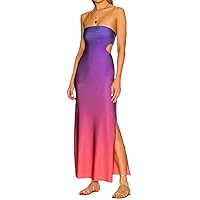 Multitrust Sexy Women Strapless Tube Long Dresses Off The Shoulder Cut Out Skinny Slit Maxi Dress Party Club Beach Sundresses