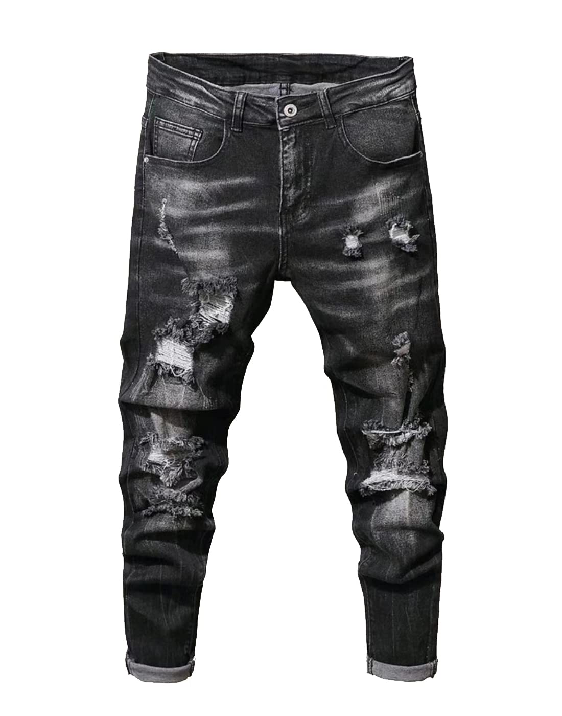 Boy's Skinny Fit Ripped Destroyed Distressed Stretch Slim Jeans Pants
